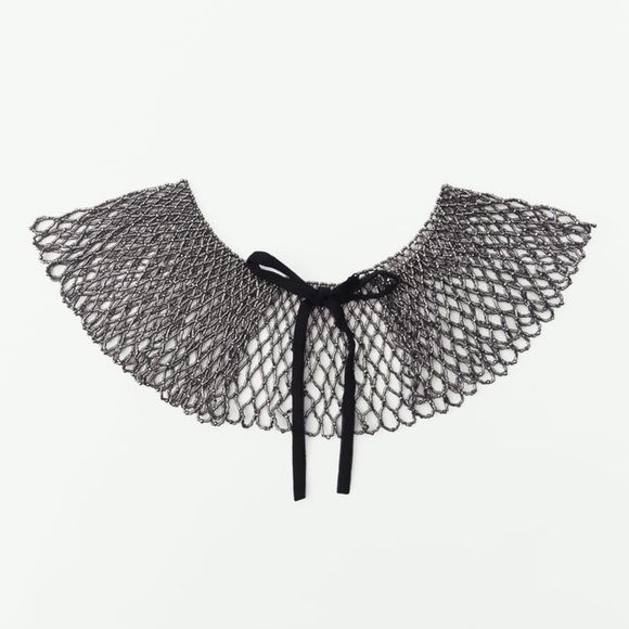 NWT. Zara Aged Silver Necklace with Beading Appliqué Detail. - Picture 4 of 9